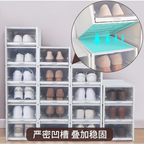 Pull-out shoe box Plastic transparent shoe cabinet finish superimposed clamshell drawer type shoe storage box storage organizer