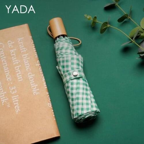 YADA 2021 New Pastoral Design Lattice Umbrellas Rain UV Three Folding Umbrella For Girl Women Windproof Umbrella Female YS200237