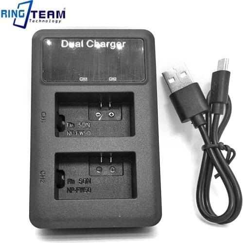 NP-FW50 Dual USB LCD Charger for SONY Cameras Alpha 7 7R 7S 7II A7 A7R A7S A5000 A6000 A6300 A6500 A7000 DSC-RX10ILCE-QX1