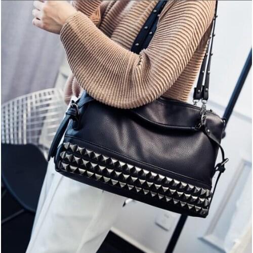 Womens bag pu new fashion large-capacity rivet bag shoulder diagonal handbag punk bag