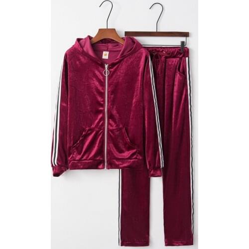 Zipper Sweatshirt Pants Two Piece Set Women Long Sleeve Stripe Velvet Hooded Tracksuit Cloth Blouse Pant Suit Conjuntos De Mujer