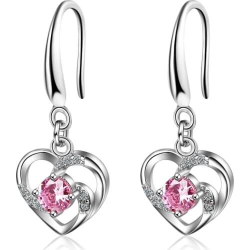 Heart Hook Cubic Zirconia Bling 925 Sterling Silver Drop Earrings For Women Glitter Luxury Jewelry Gift