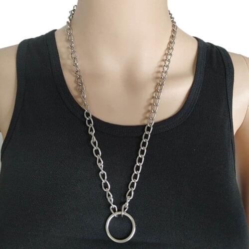 Women Men Punk Gothic Rock O Pendant Necklace Metal Round Metal Link Chains Choker Collar Necklace Fashion Jewelry