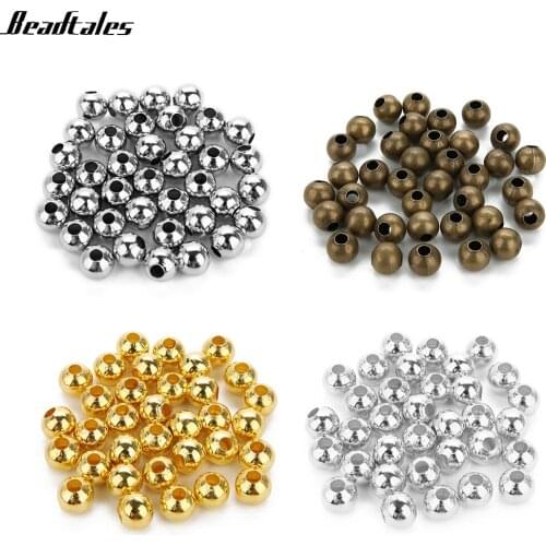 100pcs/lot 3 4 5 6mm Gold Round Spacer Beads Smooth Ball End Seed Beads For Jewelry Making Findings Accessories