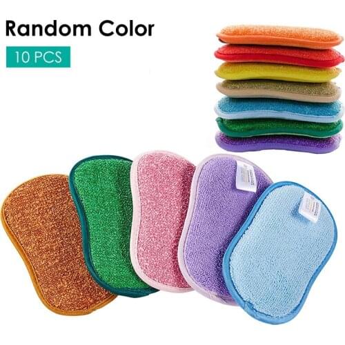 10pcs Household Magic Sponge Cleaning Cloth Kitchen Cleaning Supplie Microfiber Scrub Sponge Dishwashing Brush Bathroom Cleaning