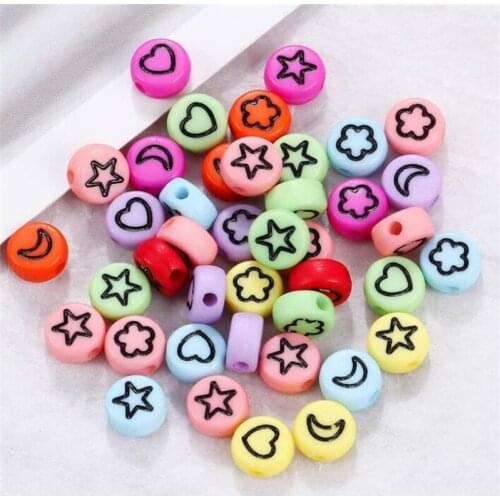 100pcs/Lot 7mm Oval Shape Acrylic Spaced Beads Love Heat Star Beads For Jewelry Making DIY Charms Bracelet Necklace Accessories