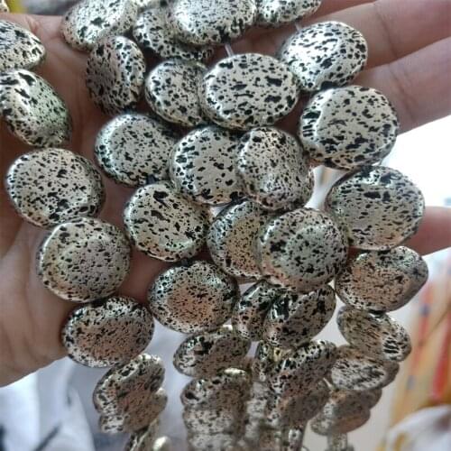 18mm Flat Round Plating Antique Natural Lava Stone Beads For Jewelry Making DIY Loose Volcanic Rocks Stone Bead Thick 6mm