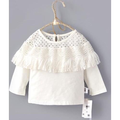 2017 Baby Girl White Hollow Tassel Long Sleeve Shirt Kids Girls Thin Tees Shirts Spring Summer Clothes