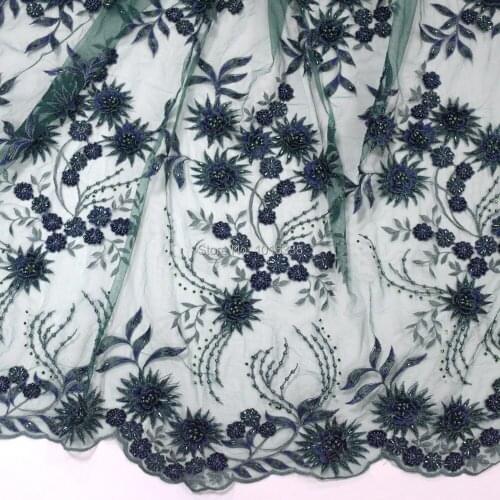 2020 High Quality French 3D flower Lace Fabric African Wedding Mesh Lace Fabric With Beading Lace Fabric For Nigerian Lace