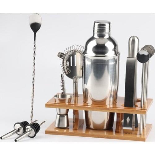 750ML new wooden frame shaker set of 14pcs bar cocktail mixing tools and accessories wine tools