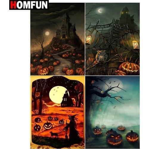 HOMFUN 5D Diamond Painting Full Drill Diamond Embroidery "Moon castle pumpkin" Picture Of Rhinestone Handmade Home Decor