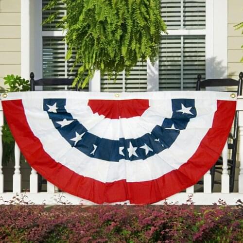 USA Pleated Fan Flag Resistant Polyester Banner American Bunting Patriotic Half Fan Banner Home Decor for Indoor Home Yard Decor