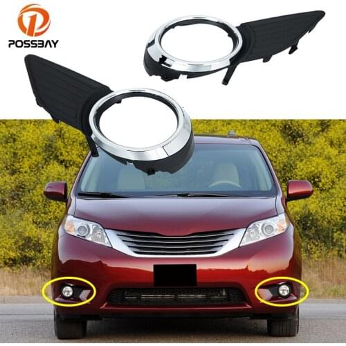 POSSPAY Car Front Lower Bumper Grilles Side Fog Lights Frame Cover for Toyota Sienna Base XLE LE 2011-2017 Auto Exterior Parts