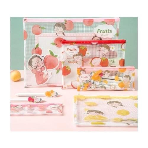 B6 A5 A4 Kawaii Cartoon Fruit School Pencil Case Large Capacity Zipper Lemon Storage Bag Pencil Box Office Supplies Stationery
