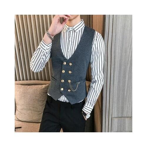 Bar KTV night catering suit vest male Slim British casual retro trend personality wild summer vest male hair stylist overalls