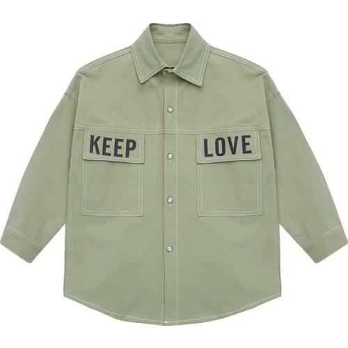 YourSeason Korean Baby Boys Blouses Casual Spring Long Sleeve Letter Printed Tops Autumn Teenage Boy White Loose Pocket Shirts