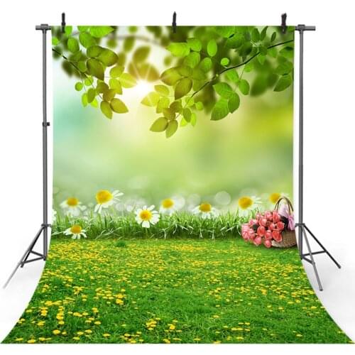 Bokeh Spring Scenery Photo Background for Photo Studio White Flowers Red Rose Green Grassland Backdrop Sunshine Spring Photocall
