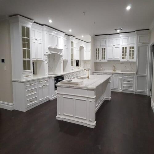 Private custom modern glass door marble top solid wood kitchen cabinet white drawer for home