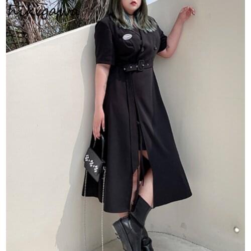 Hikigawa Black Dresses Women Japanese Fashion Plus Size Woman Dress Puff Sleeve Female Vestido Feminino A Line Femme Robe