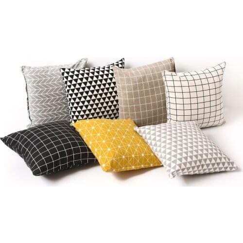 Mylb Geometric Plaid Decorative Throw Pillow Cases Soft 45*45cm Cotton Linen Home Yellow Grey White Pillow