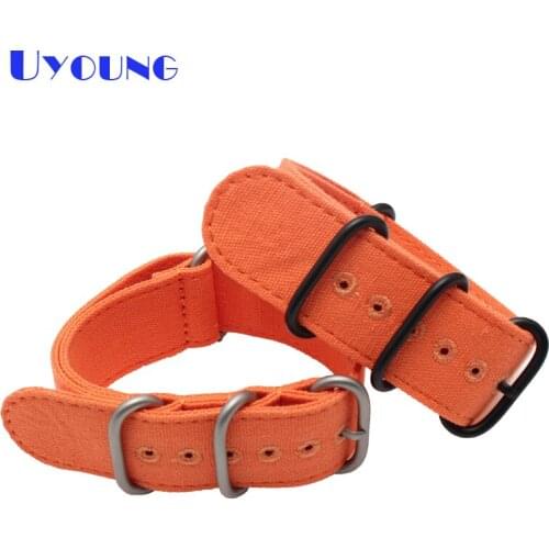 Canvas watch strap 20 22 24 26mm long sports Black orange watchband custom bracelet strong watch band accessories pin clasp