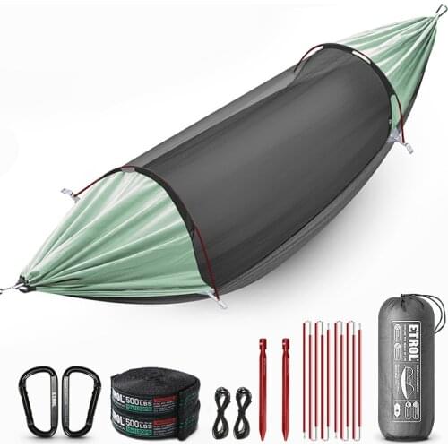 3 in 1 Function Portable Double Outdoor Camping Hammock Set with Support Mosquito Net Shade Tent Garden Swing Hiking Shelters