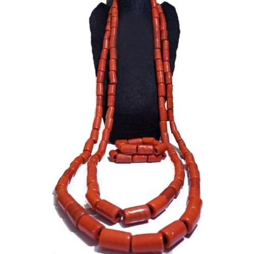 Dudo Original Coral Beads Jewelry Set Men Long Design 13-15mm Beads Necklace+Bracelet For African Traditional Weddings Groom New