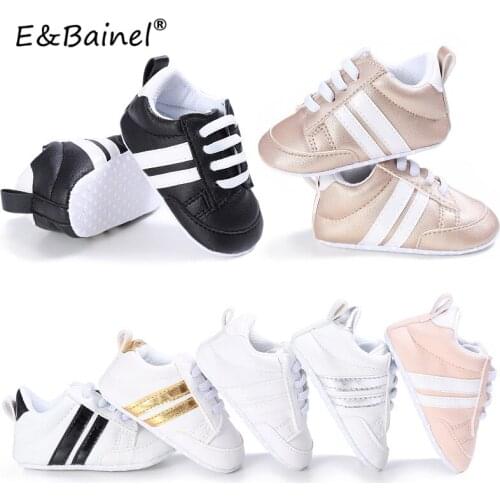 Baby Boys Girls Shoes Pu Leather Shoes Sports Sneakers Newborn Baby Stripe Pattern Shoes Infant Toddler Soft Anti-slip Shoes