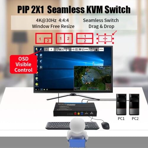 MiraBox 4K PIP 2x1 Seamless KVM Switch Support Window Free Resize Drap and Drop Suit for Work From Home SOHO Office