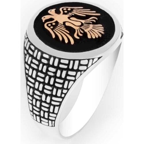Men Handmade Silver Ring With Round Animal Eagle Motif, Seljuk Empire Ring, Made in Turkey, Solid 925 Sterling Silver