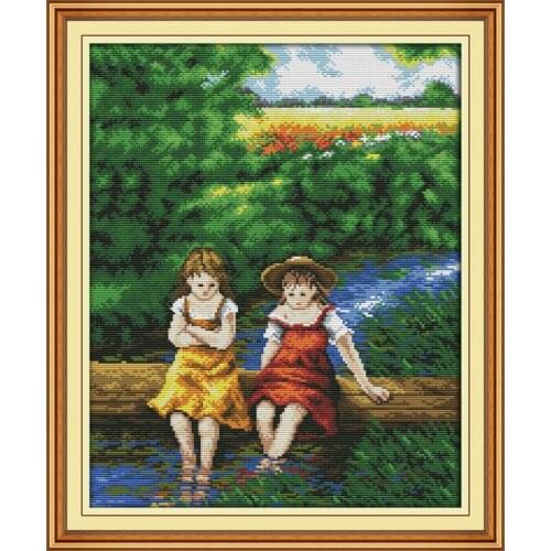 Childhood friend baby room decor counts print on canvas Cross Stitch Kit diy dmc embroidery needlework sets Sales cotton fabric