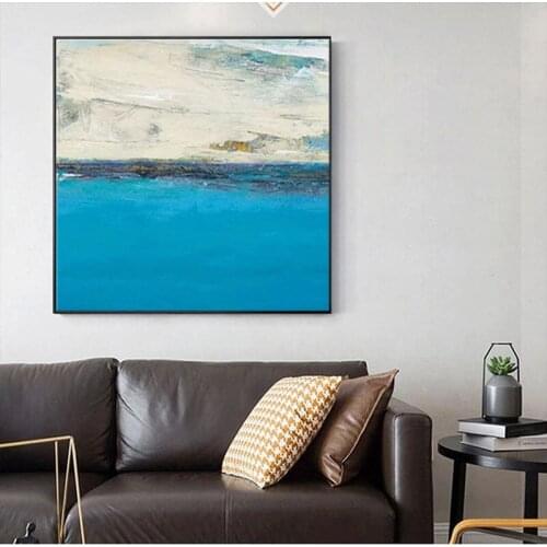 Nordic Simple Style Blue Home Decoration 100% Hand-painted Abstract Oil Painting Wall Art Picture For Living Room No Framed