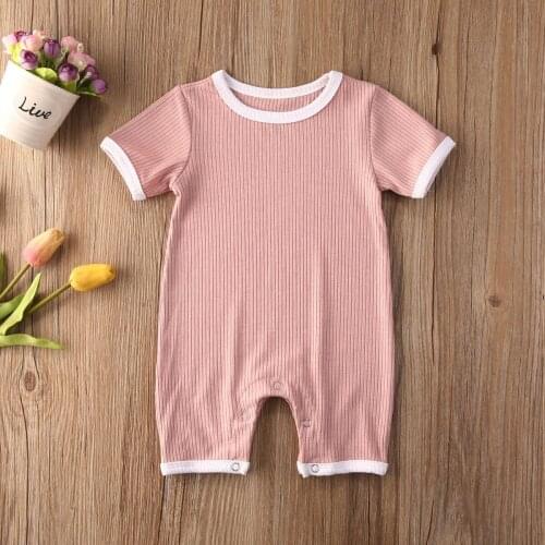 New Baby Summer Clothing Toddler Babies Kids Boys Girls Clothes Short Sleeve Ribbed Knitted Rompers Jumpsuit Playsuit One-Piece
