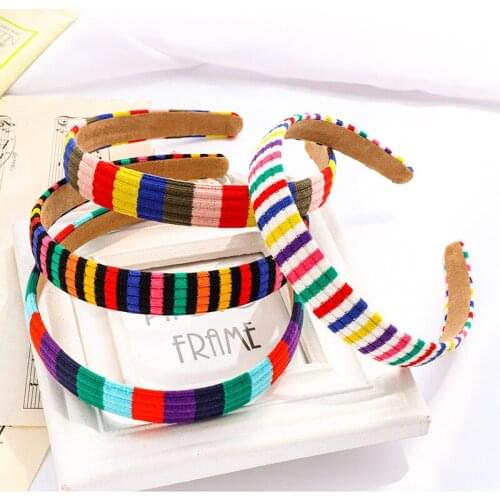 New Hairband Wool Fabric Rainbow-Colored Hair Accessories Hair Hoop Fashion Girl out Hair Accessories Headbands