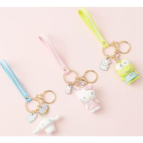 New Cool Pudding Dog Hello KT Cat Cool Penguin Frog Pig Set Anime Cartoon Women Key Chain Pendant Stainless Steel Keychain