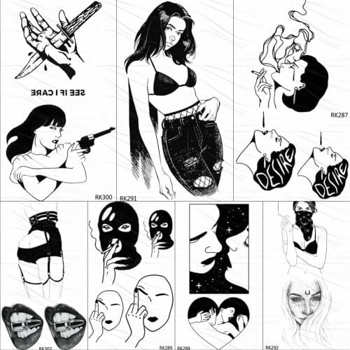 OMMGO Knife Sexy Girl Hot Small Temporary Tattoos Sticker Smoke Fake Tattoo Gun Body Art Arm Wrist Custom Tatoos For Women Men