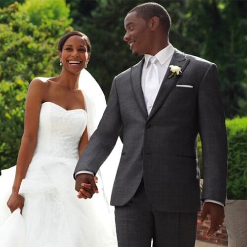 ANNIEBRITNEY Dark Grey 2 Piece Slim Fit Men Formal Suit Tailor Made Groom Wedding Tuxedo 2 Piece Prom Wedding Business Men Suit