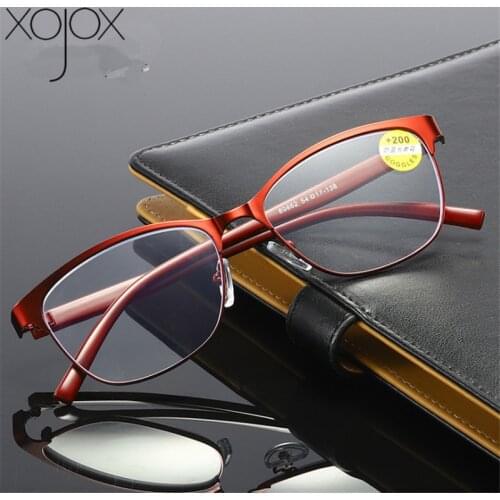 XojoX Men Half Frame Reading Glasses Women Anti-blue light Cat Eye Presbyopic Eyeglasses Reader Diopter+1 1.5 2 2.5 3.0 3.5 4.0