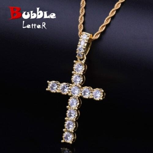 Cross Pendant Gold Color Copper Material Necklace Men Women Hip Hop Jewelry