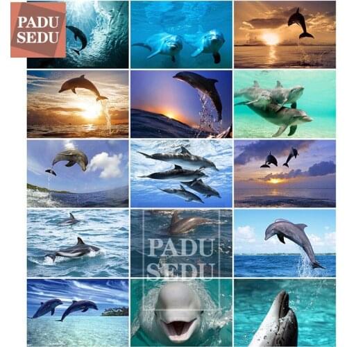 PADUSEDU Diamond Embroidery Dolphin Cross Stitch Dolphins Diamond Painting Kits Mosaic Animals Sale Rhinestones Handwork Gifts