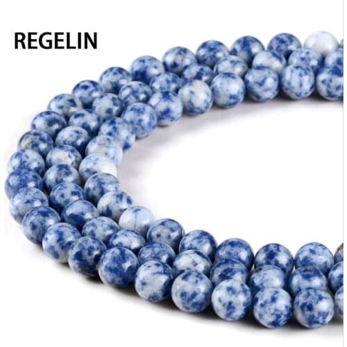 REGELIN White Dot Blue-vein Sodalite Natural Stone Beads For Jewelry Making Diy Material For Bracelet 4mm6mm8mm 10mm 12mm Strand