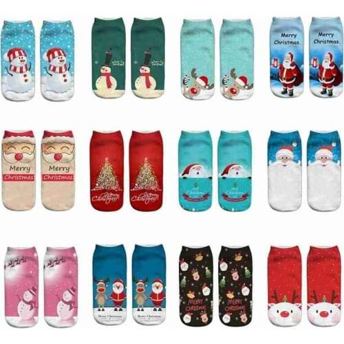 3D Print Christmas Womens Socks Cute Cartoon Santa Claus Christmas Tree Elk Female Short Socks Xmas New Year Girls Gifts
