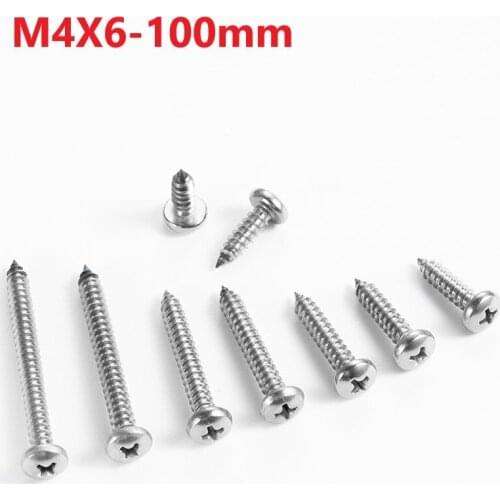 M4 304 Stainless Steel Cross Recessed Pan Head Self Tapping Screws 4mm x 6 10 12 14 16 55 80 90 100mm Extend Self Tapping Screws