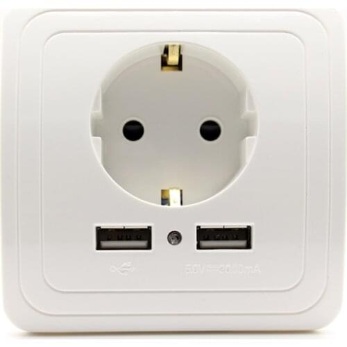 EU Standard 16A 250V Dual USB Port 1500mA/2000mA Wall Charger Adapter EU Plug Usb Socket Power Outlet Panel