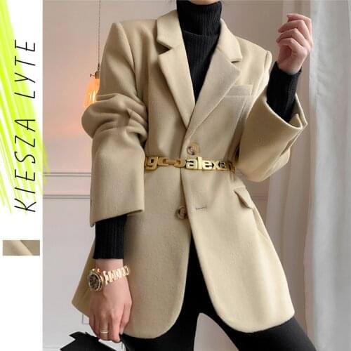 2021 Autumn Womans Suit Jacket Khaki Woolen Tickened Notched Blazer Jackets Female Fashion Ladies High Quality