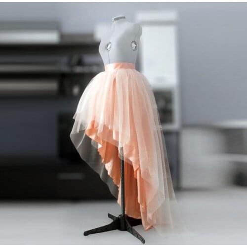 Chic Puffy High Low Asymmetrical Tulle Zipper Wasitline Skirt Womens Special Design Custom Made Prom Party Floor Length Skirt