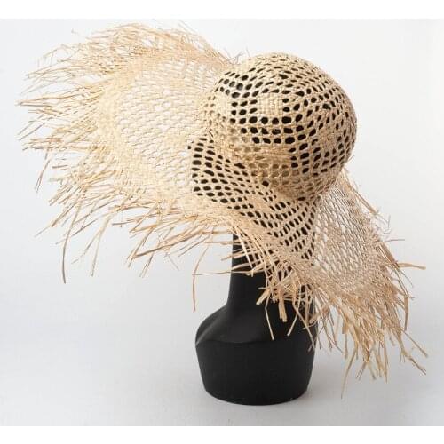 New Spring Summer Hand-woven Hollow Large Wide Brim Raffia Straw Hat Outdoor Vacation Beach Sun Hat Fashion Women Bonnet Enfant