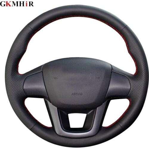 Hand-stitched Black Artificial Leather Car Steering Wheel Covers For KIA RIO 2011 2012 2013 2014 Car accessories