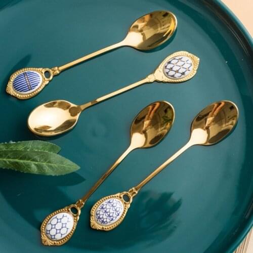 Light Luxury Stainless Steel Golden Coffee Spoon Soup Spoon Stainless Steel Coffee Spoon Mixing Spoon Ceramic Stainless Steel