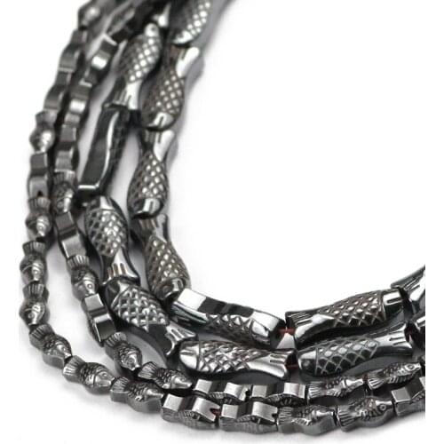 UPGFNK Natural Black Hematite Stone Fish shape Loose Spacer beads For Jewelry making DIY bracelets Earring Accessories Findings